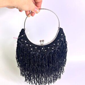 Black Beaded Fringe Evening Bag